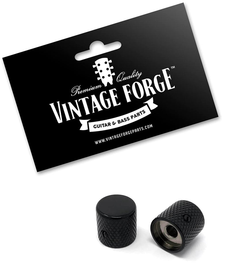 Vintage Forge Black Metal Flat Top Barrel Knobs for Electric Guitar and Bass (Set of 2) 6mm Shaft with Set Screw BK30M-BLK