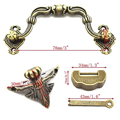 [AUSTRALIA] - SDTC Tech 13-Pack Retro Jewelry Box Hardware Kit Includes Hasp Latch Padlock Hinges Corner Protectors Pull Handle and Supporting Feet, Bronze Tone 