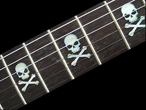 Inlay Sticker Fret Markers for Guitars & Bass - Skull with Crossbones (Sideways) - White Pearl