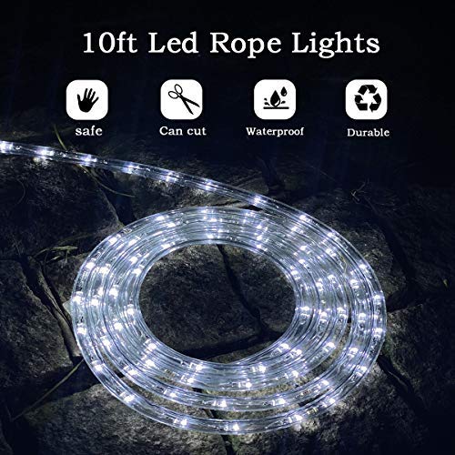 Buyagn 10Ft LED Rope Lights, LED Strip Lights Outdoor Waterproof Decorative Lighting for Indoor/Outdoor Decorations,Deck, Patio,Eaves,Backyards Garden,Party and Bedroom Decorations(Cold White) Cold White