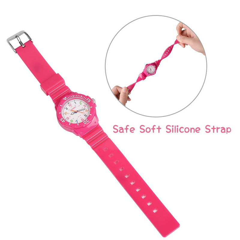 Kids Watches for Girls Ages 5-7 PU Band Watch Childrens Analog Wrist Watch with Protective Box for Girls Boys Pink