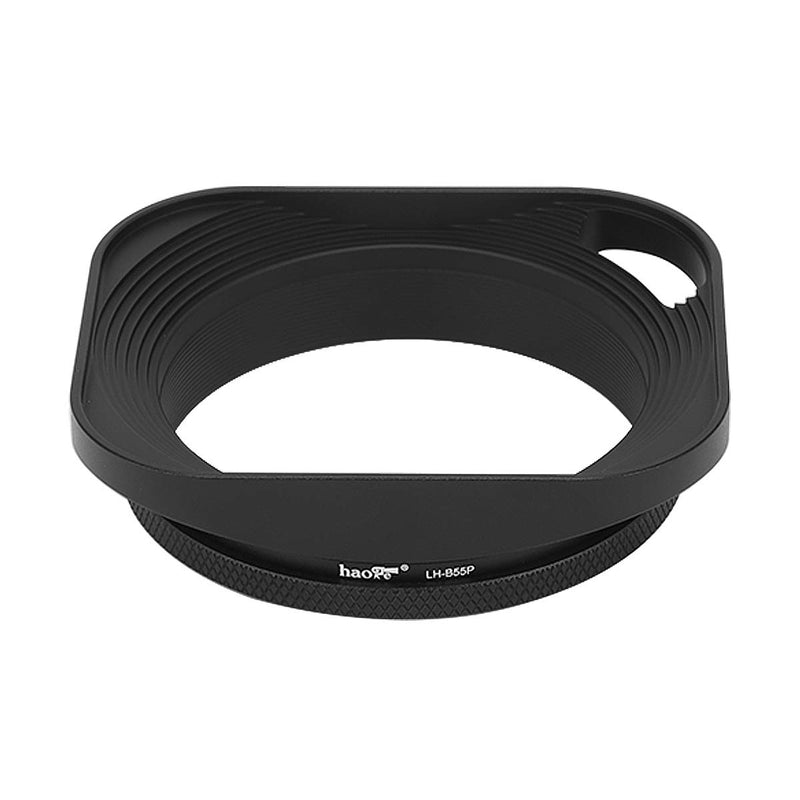 Haoge LH-B55P 55mm Square Metal Screw-in Lens Hood Hollow Out Designed with Cap for Leica Rangefinder Camera with 55mm E55 Filter Thread Lens Black