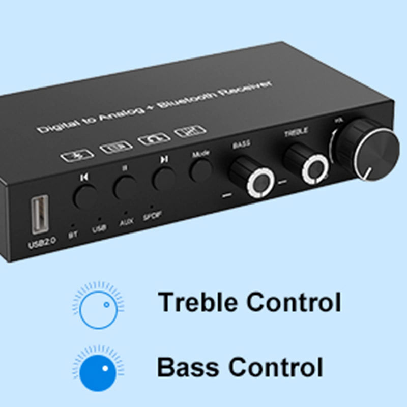 USB 192KHz DAC Digital to Analog Converter with Headphone Amplifier Built-in Bluetooth V5.0 Receiver Music Player Volume Adjustable Digital SPDIF TOSLINK to Stereo L/R & 3.5mm Jack normal