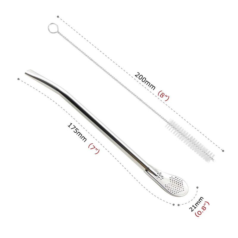 [AUSTRALIA] - GFDesign Yerba Mate Bombilla Gourd Drinking Filter Straws 304 Food-Grade 18/8 Stainless Steel - Set of 2 with 2 Cleaning Brushes - 7" Long 7" 