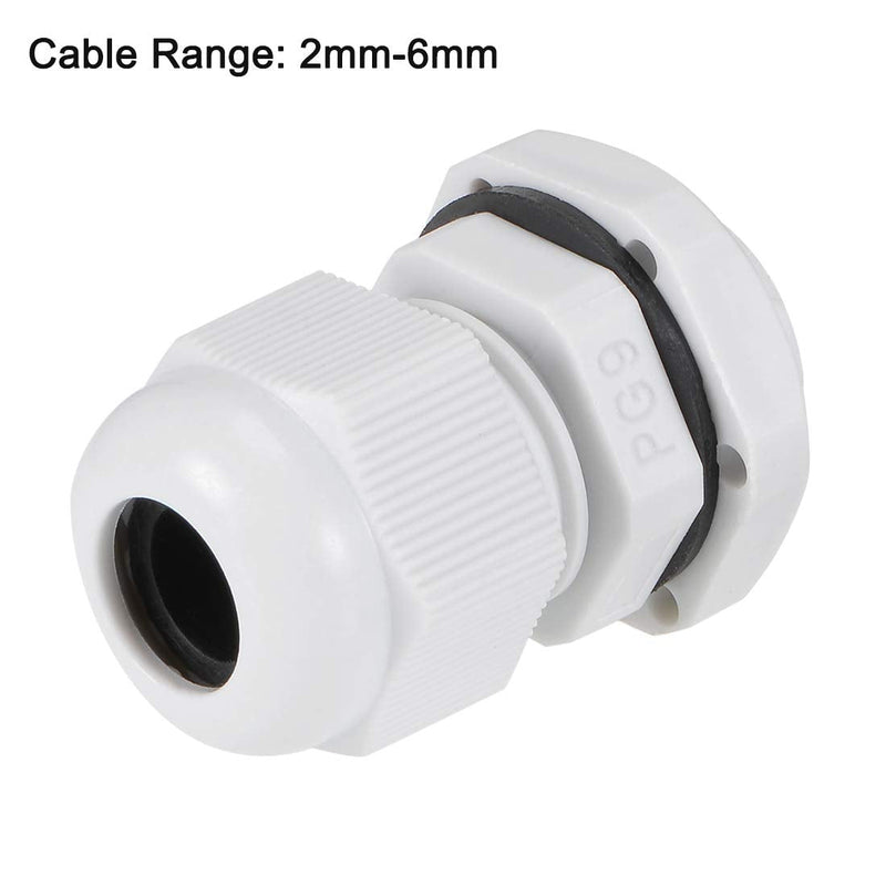 uxcell PG9 Cable Gland 2mm-6mm Wire Hole Waterproof Nylon Joint Adjustable Locknut with Washer White 20pcs