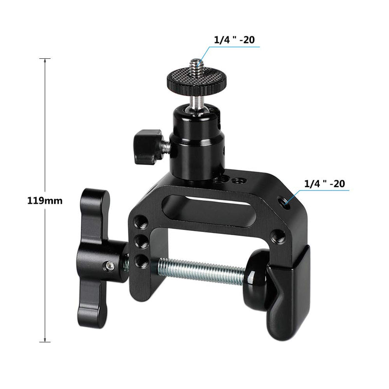 CAMVATE Heavy-Duty C Clamp Articulated 1/4"-20 Ball Head Support Holder (Black Locking Knob)