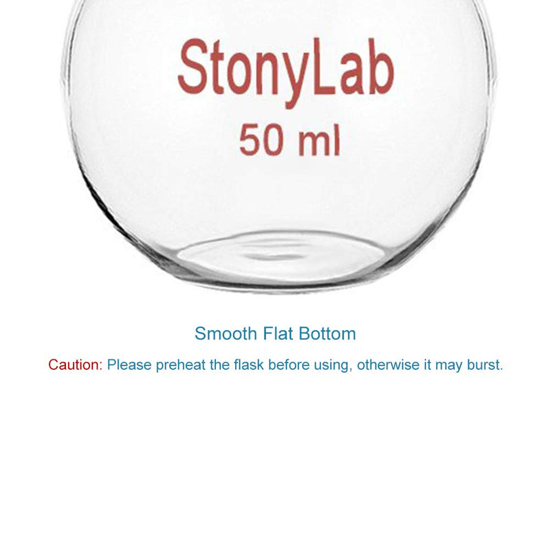 StonyLab Glass 50ml Heavy Wall Single Neck Flat Bottom Boiling Flask, with 24/40 Standard Taper Outer Joint, 50ml 50 mL