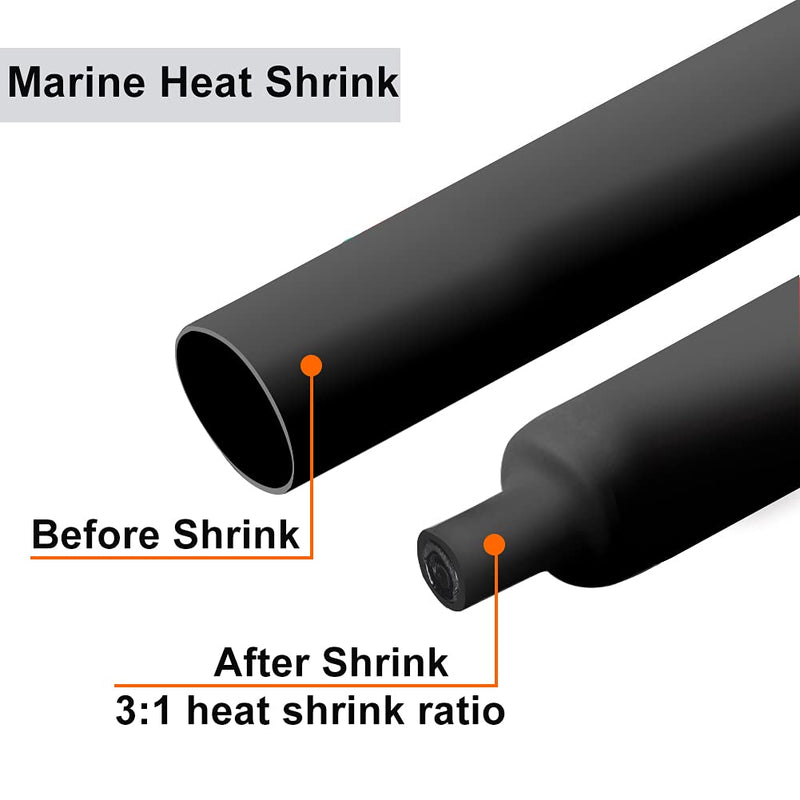 Waterproof Heat Shrink Tubing Kit 350 pcs, ELECFUN 3:1 Dual Wall Tube - Adhesive Lined - Marine Heat Shrink Tubing Black, 7 Sizes 0 KIT350