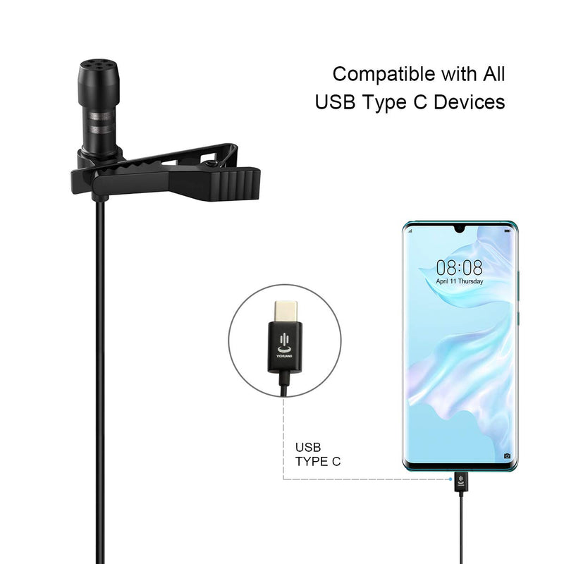 [AUSTRALIA] - Gepege Professional Grade Lavalier Lapel Microphone Omnidirectional Mic 360° Easy Clip On only for USB Type-C Interface Devices for Recording YouTube/TikTok/Kwai Conference (Black) Black 