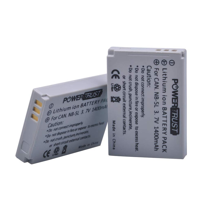 PowerTrust 1400mAh NB-5L Battery (2-Pack) for Canon PowerShot S100 S110 SD700 is SD790 is SD800 is SD850 is SD870 is SD880 is SD890 is SD900 is SD950 is SD970 is SD990 is SX200 is SX210 is SX220 is