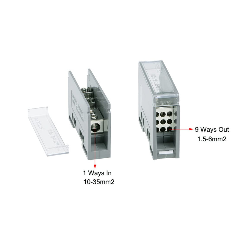 uxcell 1 in 9 Out DIN Rail Terminal Blocks 690V Connectors Distribution Block