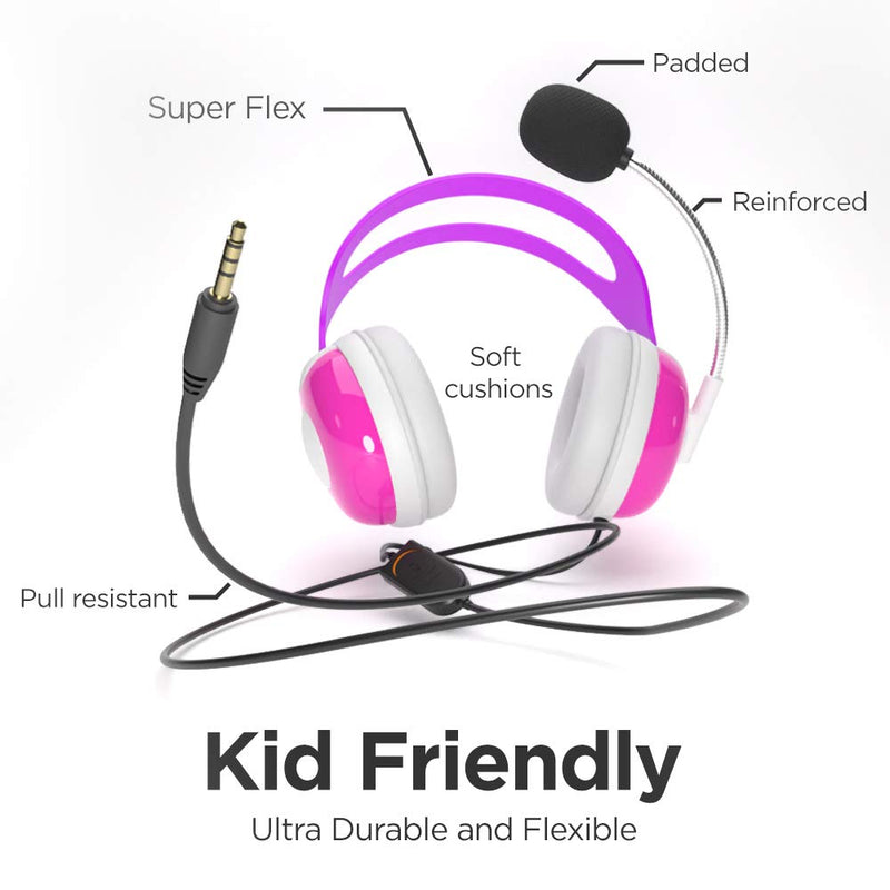 Thore Kids Headphones with Microphone (Over Ear) Headset with Boom Mic + Volume Control for Girls, Online School (Pink) Pink