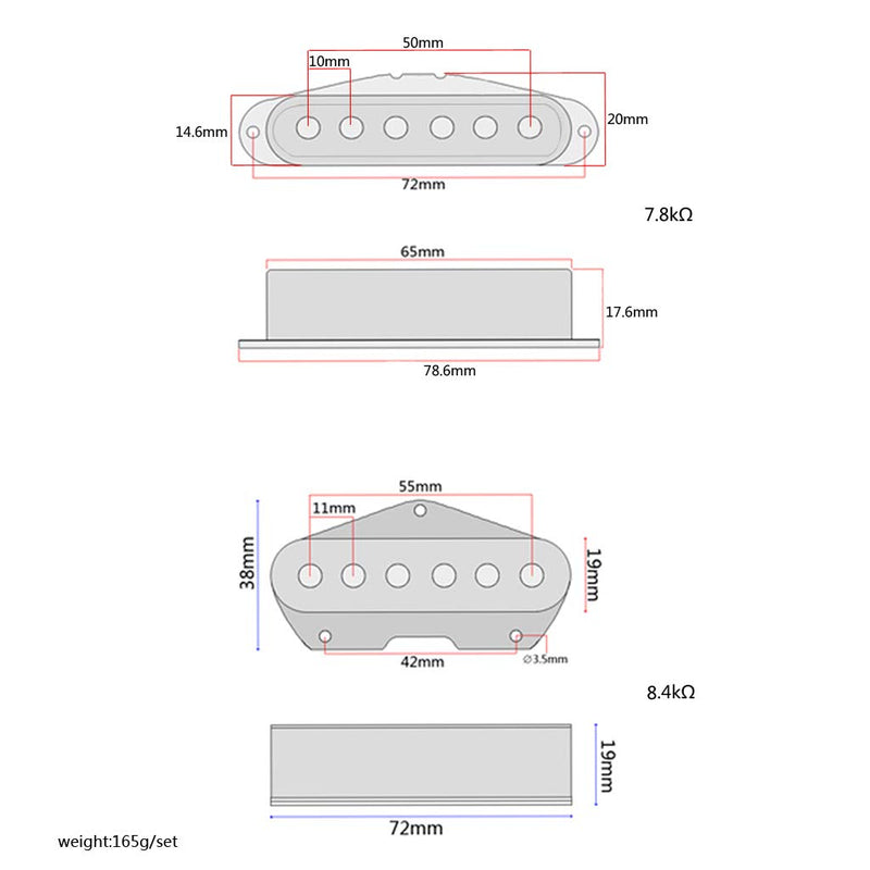 Alnicov Noiseless Vintage Guitar Pickups Set Neck and Bridge Pickup For Tele Telecaster Style Electric Guitar Parts Replacement With F mark