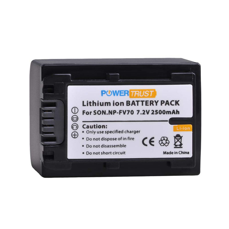 PowerTrust 2-Pack NP-FV70 FV70 Battery + USB Dual Charger for Sony NP-FV50 FV30 HDR-CX230 HDR-CX150E HDR-CX170 HDR-CX455 HDR-CX675 HDR-CX900 HDR-PJ340 HDR-PJ540 HDR-PJ670 FDR-AX53 FDR-AX700