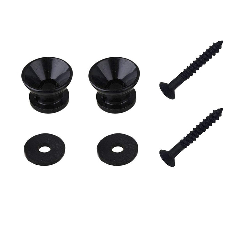 Missmore Metal Strap Lock Buttons End Pins with Mounting Screws for Electric Acoustic Guitar, Bass, Ukulele, Black-2 Pack