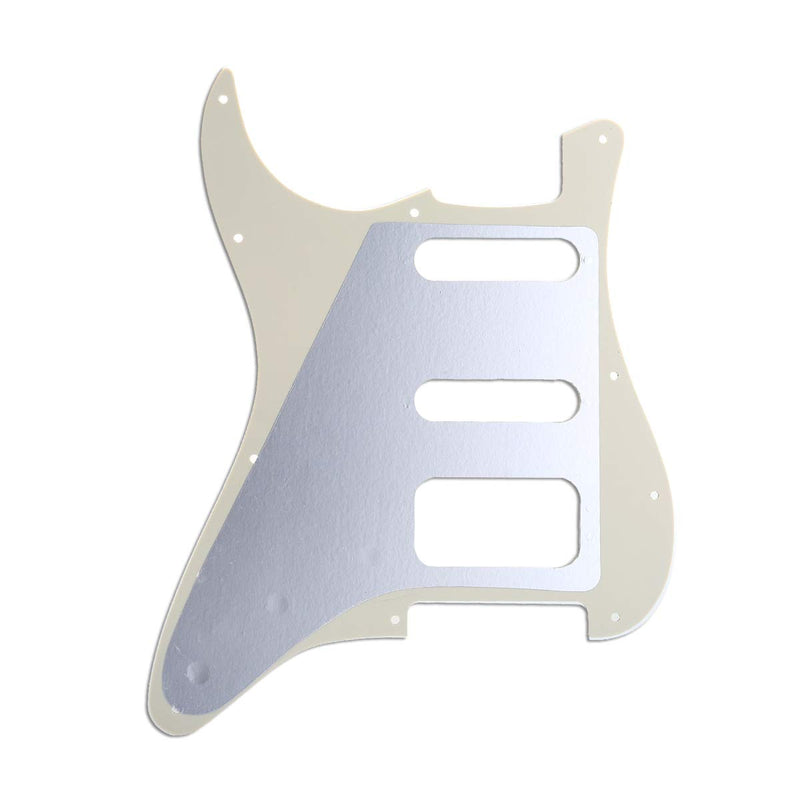 Musiclily Pro 11-Hole Round Corner HSS Guitar Strat Pickguard for USA/Mexican Stratocaster 3-screw Humbucking Mounting Open Pickup, 3Ply Cream