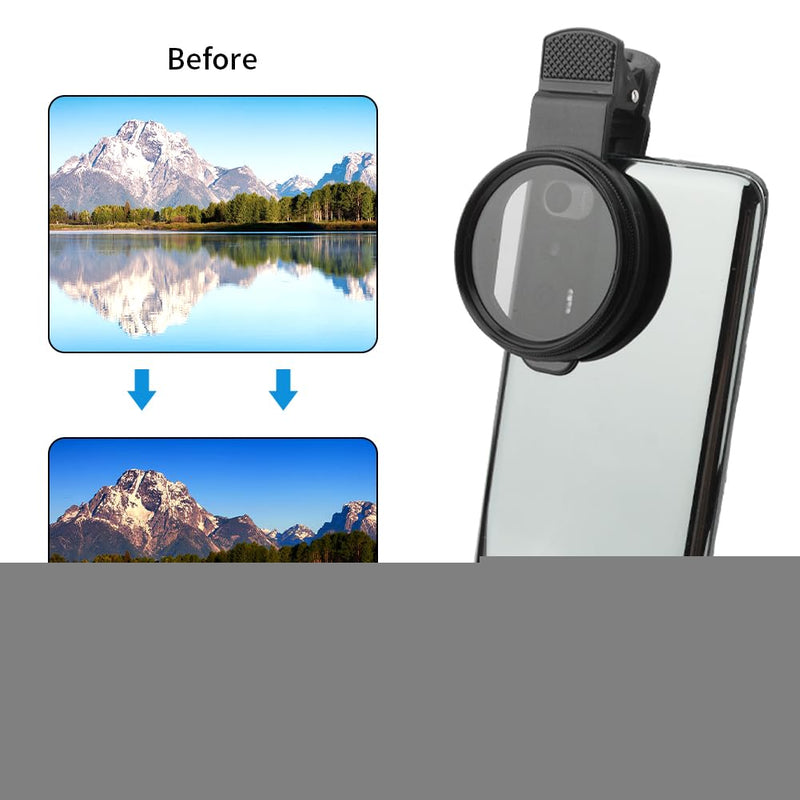 52mm Clip-on CPL Phone Camera Lens Filter, Universal CPL Phone Camera Lens Polarizer Clip-On Cellphone CPL Filter Compatible with iPhoneSamsung/Android Smartphones(Size:52mm) 52mm