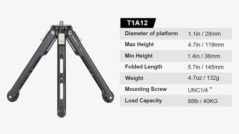 SUNWAYFOTO Table Top Mini Aluminum Tripod T1A12 Tabletop 3 Leg Lock Angles Sunway