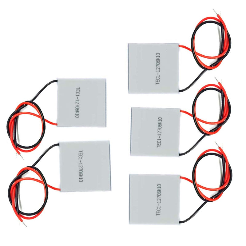 Kiro&Seeu 5pcs TEC1-12706 Heatsink Semiconductor Refrigeration Tablets 5.8A 12 Volt 60W Watt Thermoelectric Cooler Cooling Peltier Plate Module 40x40MM, (EC112706-MD-5pcs)