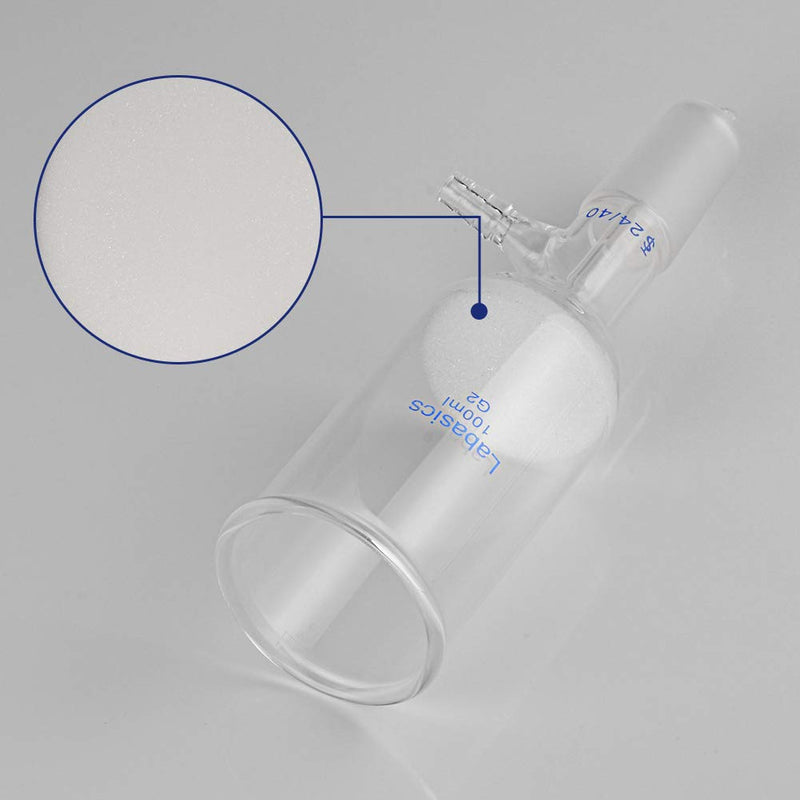 Labasics Borosilicate Glass Buchner Filtering Funnel 100ml with Medium Frit (G2), 46mm Inner Diameter, 80mm Depth, with 24/40 Standard Taper Inner Joint and Vacuum Serrated Tubulation (100ml) 100 ml