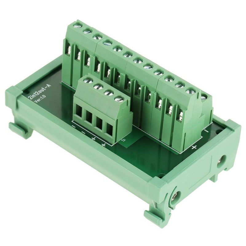 2 in 12 Out Power Supply Breakout Board Adapter DIN Rail Mount Port Terminal Module for PLC Power Amplifier