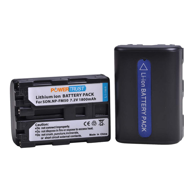 PowerTrust 2 Pack NP-FM50 FM55H Batteries and Dual USB Charger for Sony NP-FM51, NP-FM30, NP-FM55H, DCR-PC101, A100 Series, DSLR-A100