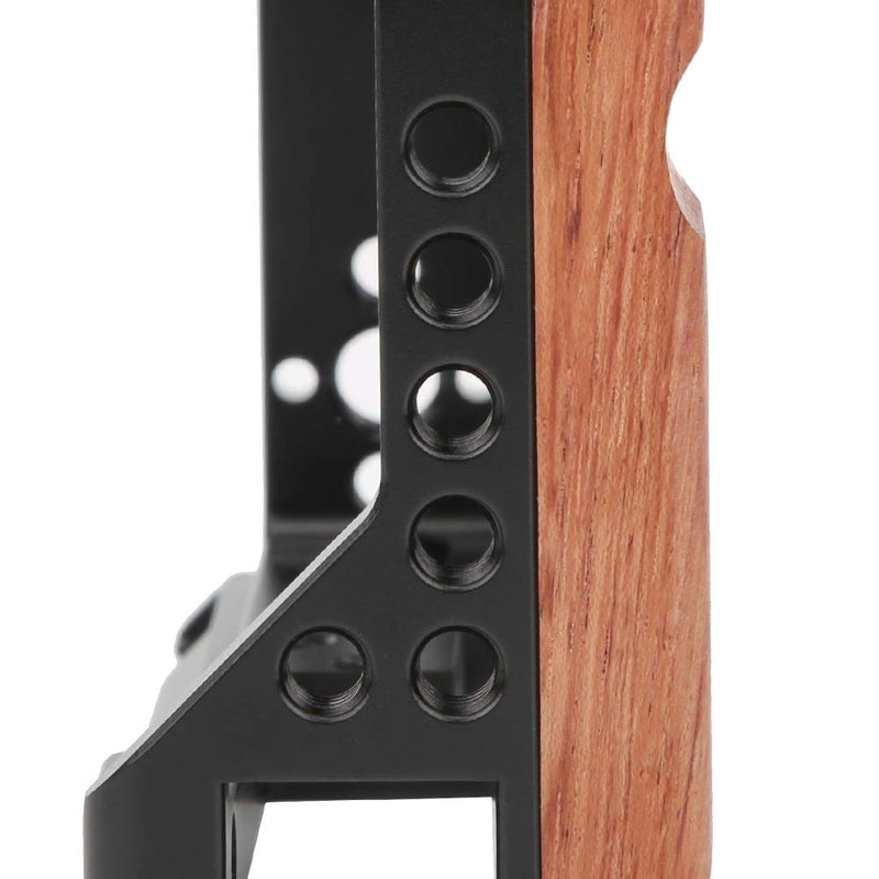 Camera Rig Cage for Sony ZV1 Camera, Vlogging Video Shooting Stabilizer Cage Frame with Wooden Handle Grip, with 1/4in & 3/8in Screw Hole and Cold Shoe Base