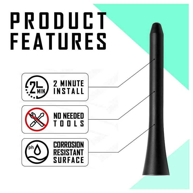 KSaAuto Short Antenna for Ford Mustang Convertible 2015 2016 2017 2018 2019 2020 2021-5 Inches Black Aluminum Antenna - Designed for Optimized Car Radio Reception