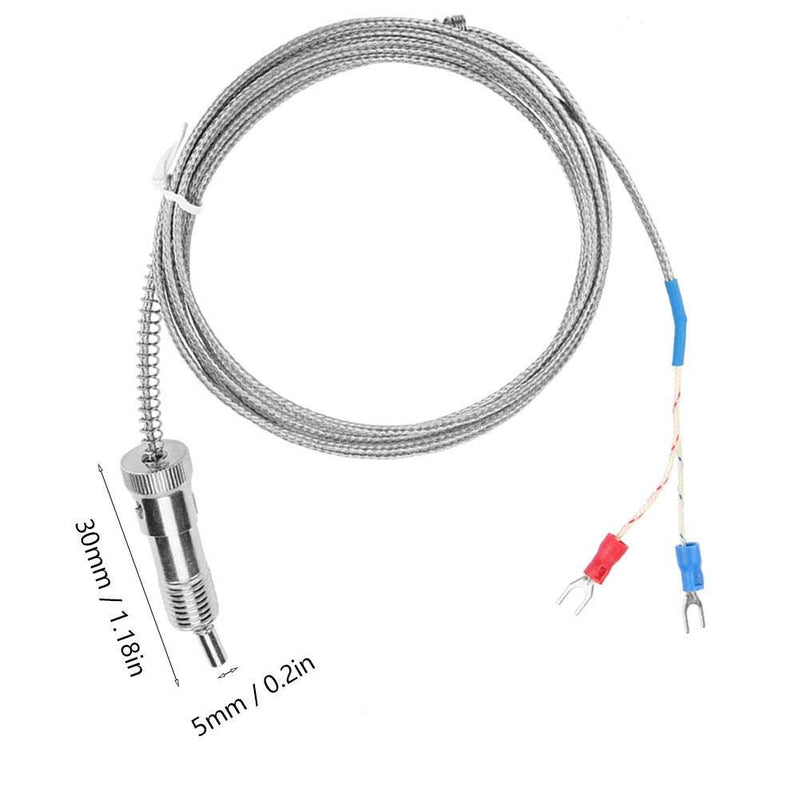 K-Type Thermocouple, Walfront Bayonet Compression Spring Type K Thermocouple Temperature Sensor Probe Temperature Gauge 0-400℃ 1m/2m/3m/4m/5m Wire (Optional)(5 m)