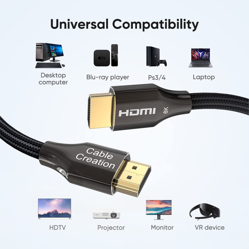 8K HDMI Cable 16ft, CableCreation HDMI Ultra HD High Speed 48Gbps Cable,8K 60Hz, eARC, Compatible with MacBook Pro 2021, PS5, PS4, Xbox One/Xbox Series X, Nintendo Switch, QLED TV, Roku TV 16 Ft Black