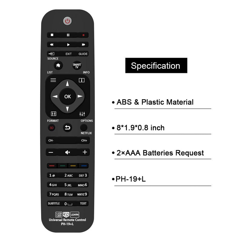 Gvirtue Universal Remote Control for Philips Brand TV, URMT41JHG003, URMT39JHG001, URMT39JHG002, URMT39JHG003, URMT41JHG006, URMT41JHG010 (PH-19) PH-19