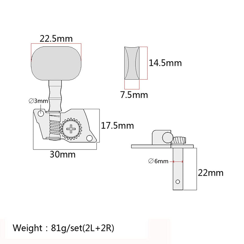 Alnicov 2R2L Tuning Peg Machine Head Open-gear Guitar Tuners for Ukulele 4 String Guitar Gold-Plated