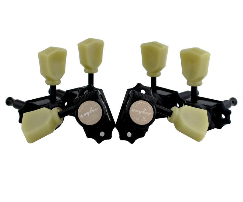 Guyker Locking Guitar Machine Heads (3R + 3L) – 1:15 Ratio Lock String Vintage Deluxe Tuning Key Pegs Tuners Set Replacement for Electric, Acoustic or Folk Guitars - Black Black - Yellow Green Handle