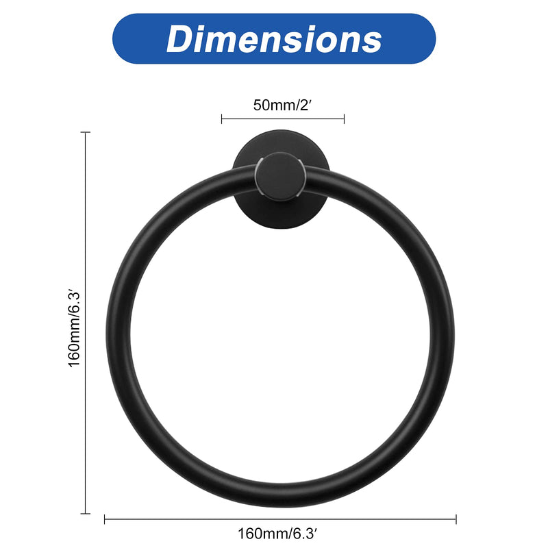 NearMoon Bath Towel Ring, Bathroom Hardware Accessories- Thicken Stainless Steel Hand Towel Holder for Bathroom, Modern Round Towel Hanger Wall Mounted (Matte Black) Matte Black
