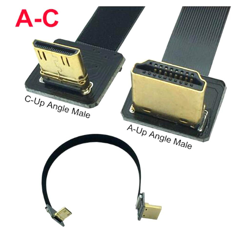 Kework 20cm FPV HDMI Slim Flat Cable, 90 Degree Up Angle Mini HDMI Male to 90 Degree Up Angle HDMI Male FPV Cord, 1080P (Up Mini HDMI to UP HDMI) Up & HDMI A-C