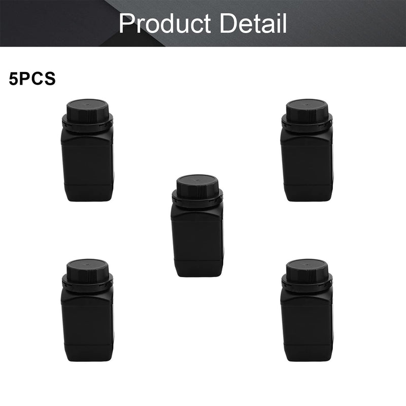 Othmro Plastic Lab Chemical Reagent Bottle, 500ml Wide Mouth Sample Sealing Liquid/Solid Storage Bottles, Black 5pcs 5pcs 500ml black