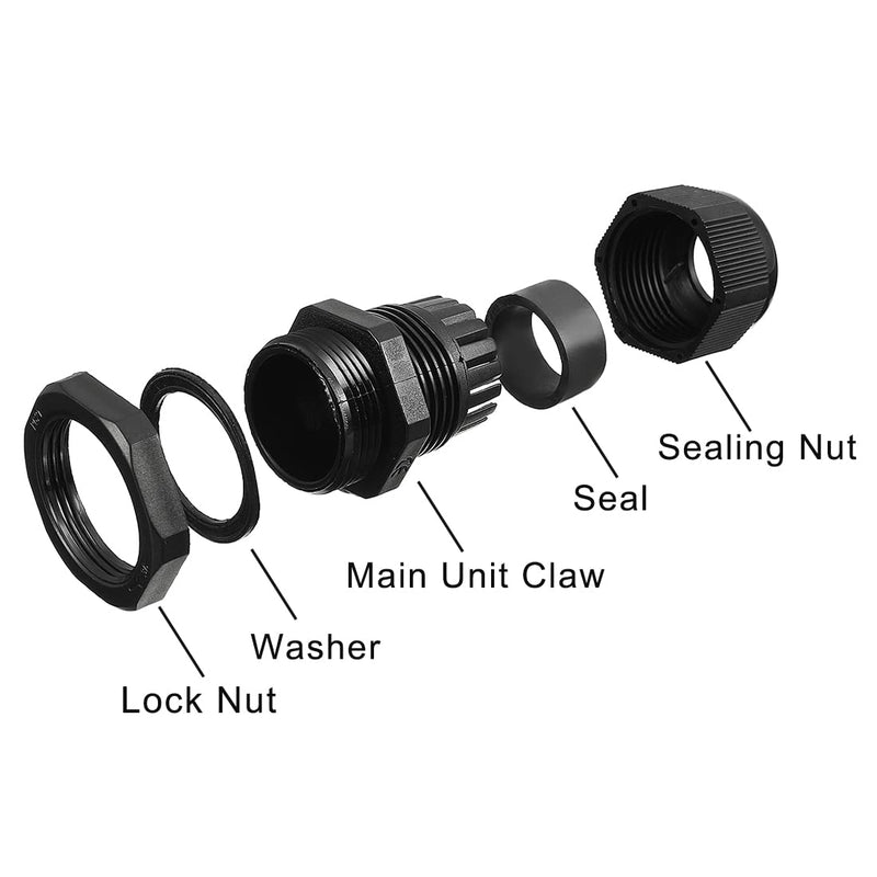 uxcell 20 Pcs M20 Waterproof IP68 Nylon Cable Gland Joint Adjustable Locknut for 6mm-12mm Dia Cable Wire