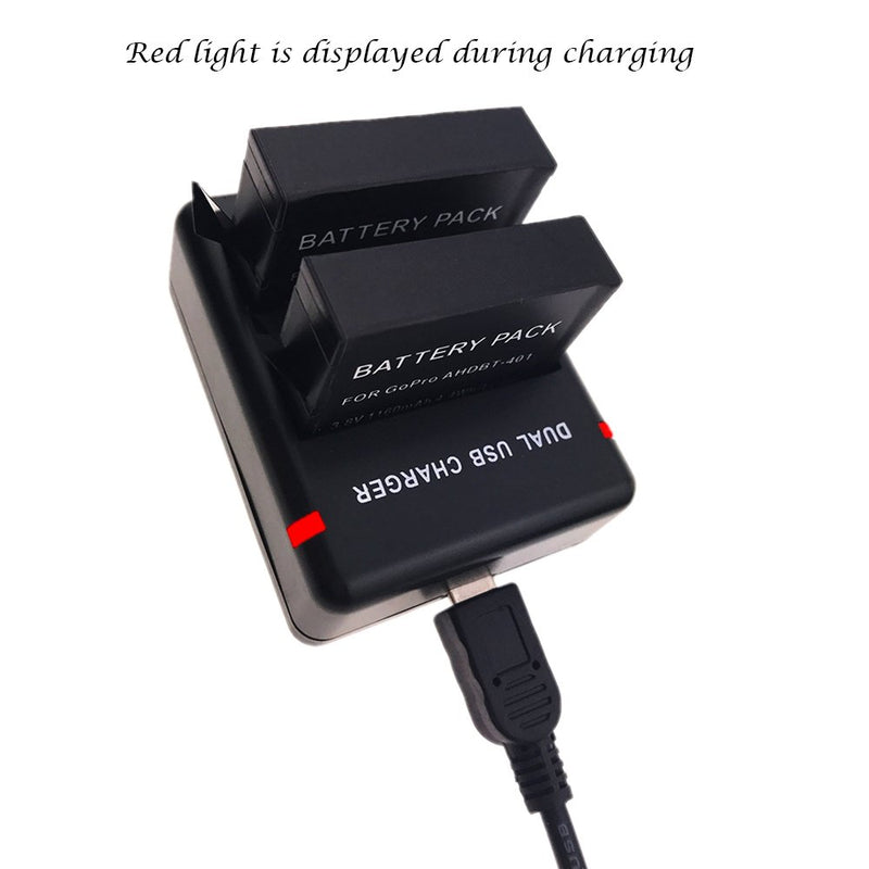 Suptig Battery (2 Pack) and Daul Charger for Gopro HERO4 Black Gopro HERO4 Silver and Gopro AHDBT-401