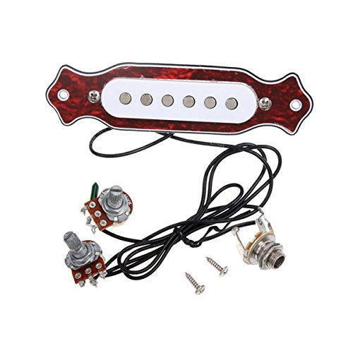 Alnicov Red Chelonian Shell Sound Hole Magnetic Pickup with Tone Volume Knobs for 6 String Folk Acoustic or Electric Guitar