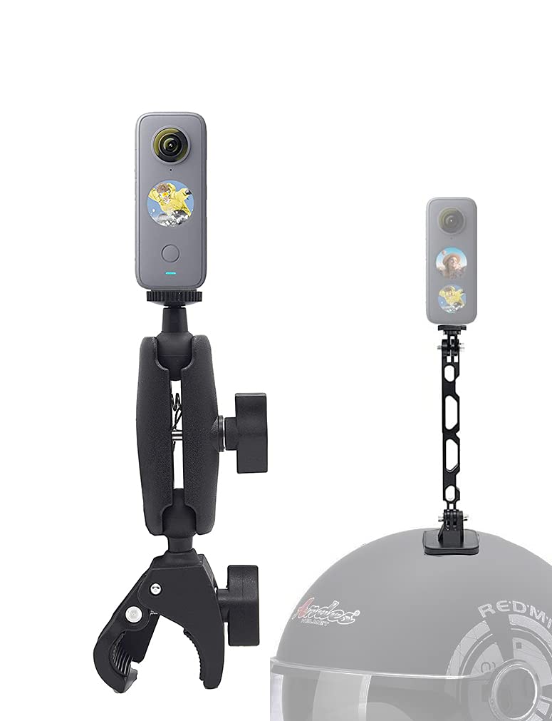 Fotoleey Motorcycle Mount Kit for Insta360 One X2, One RS, One R, Compatible with GoPro Hero 10, Hero 9 /8 / 7 /6, Including Helmet Mount and Handlebar Clamp