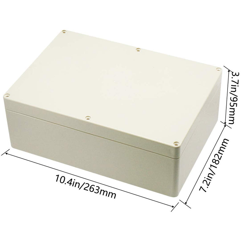 Zulkit Junction Box ABS Plastic Dustproof Waterproof IP65 Universal Electrical Boxes Project Enclosure Gray 10.4 x 7.2 x 3.7 inch (263 x 182 x 95 mm) 10.4" x 7.2" x 3.7"