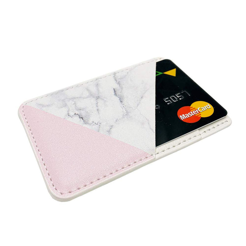 Obbii Baby Pink Marble PU Leather Card Holder for Back of Phone with 3M Adhesive Stick-on Credit Card Wallet Pockets for iPhone and Android Smartphones 红色