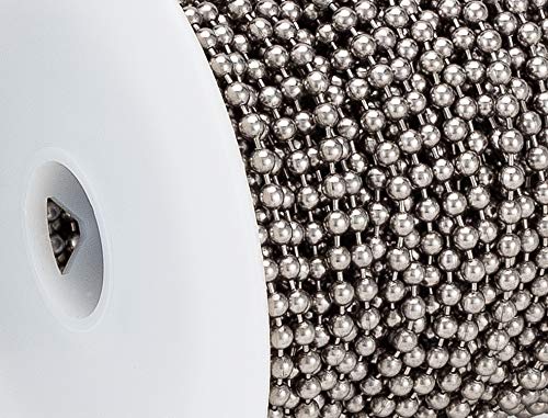 Beaded Ball #6 Chain - Stainless Steel 100 Feet Spool for Plumbing and Industrial Equipment Labeling, Commercial Retaining Applications and Vertical Blinds