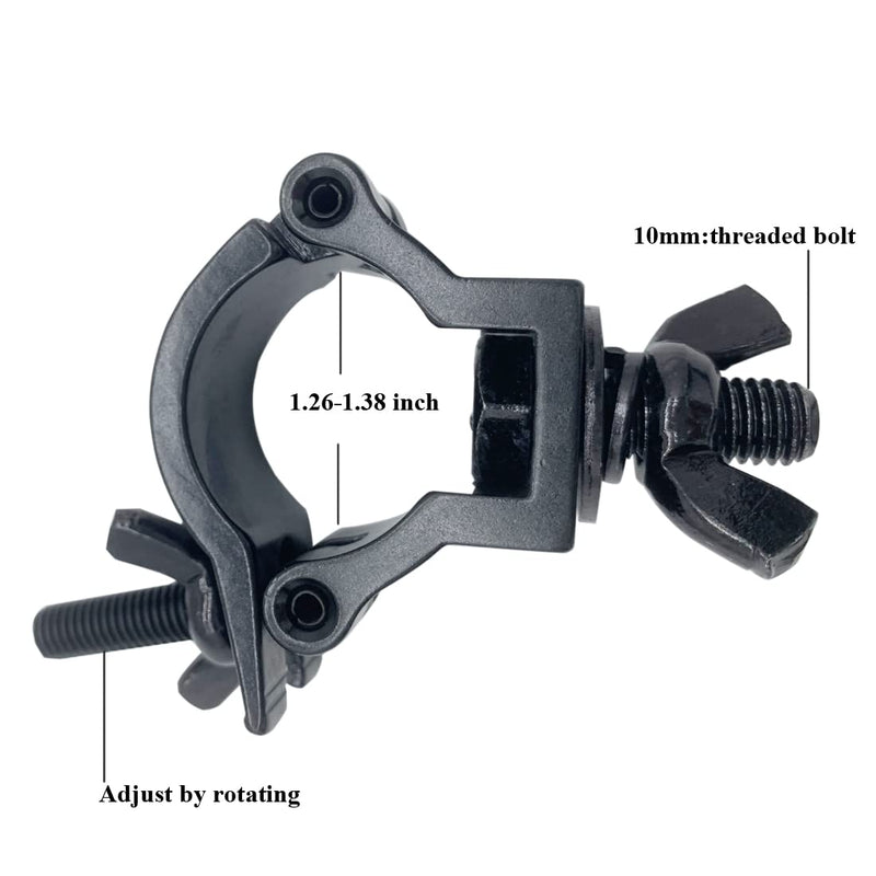 Black quick lighting clamp 1.26-1.38" heavy duty aluminum alloy 165 LBs Hook Clamps for 32-35mm OD pipe DJ lighting truss 2 Pack