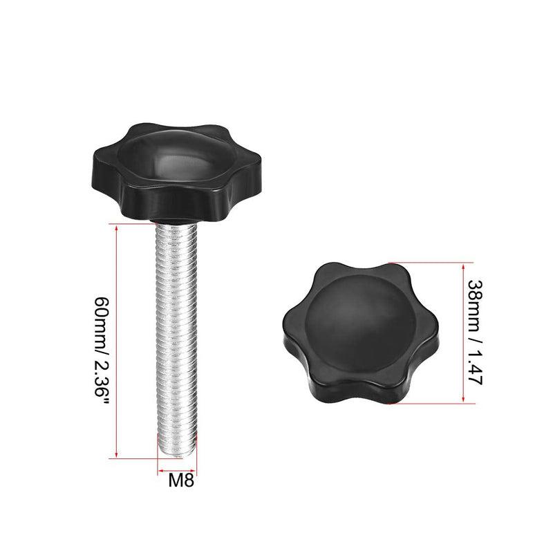 uxcell Clamping Screw Knob, 38mm Dia Plum Hex Shaped Grips Star Knob M8 x 60mm Male Thread, 5pcs M8*60
