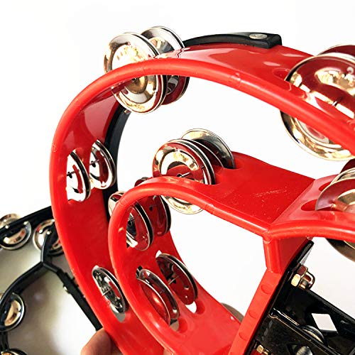 Drum Set Tambourine with Mounting Eye Bolt,Hi Hat tambourine(Black,Red) (10 double rows of jingles, Red) 10 double rows of jingles