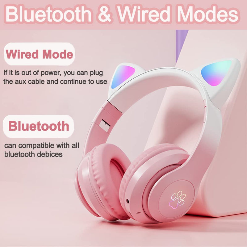 TOKANI Kids Headphones, Bluetooth Wireless Headphones for Kids Teens Adults, Over-Ear Bluetooth Headphones with Microphone, Cat Ear Headphones for Girls Women (New Pink) New Pink