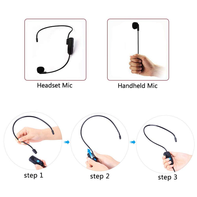Wireless Microphone Headset for PA System - XIAOKOA Handheld Headset Microphone 2in1 Rechargeable UHF Wireless Mic with Wireless Receiver for Voice Amplifier, Stage Speaker, Public Speaking & Teaching U12A