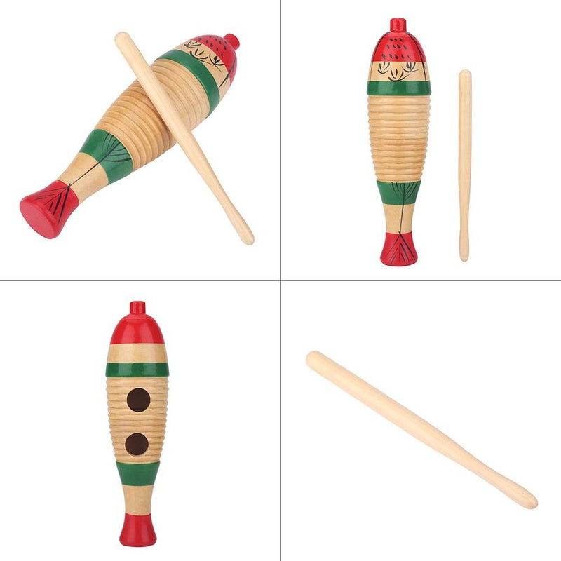 Wood Guiro, Colorful Fish-shaped Musical Percussion Instrument Toy for Kids and Adults