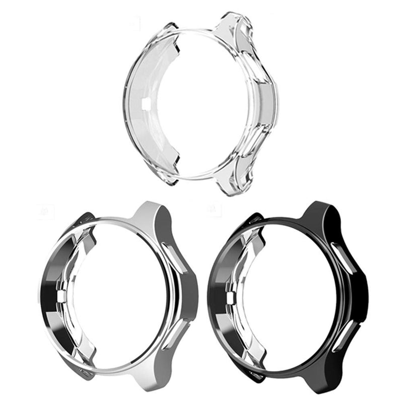Suoman Compatible Samsung Galaxy Watch 46mm Case, Soft Plated TPU Protective Bumper Cover Case for Samsung Galaxy Watch 46mm Smartwatch, 3-Pack Black+Silver+Clear
